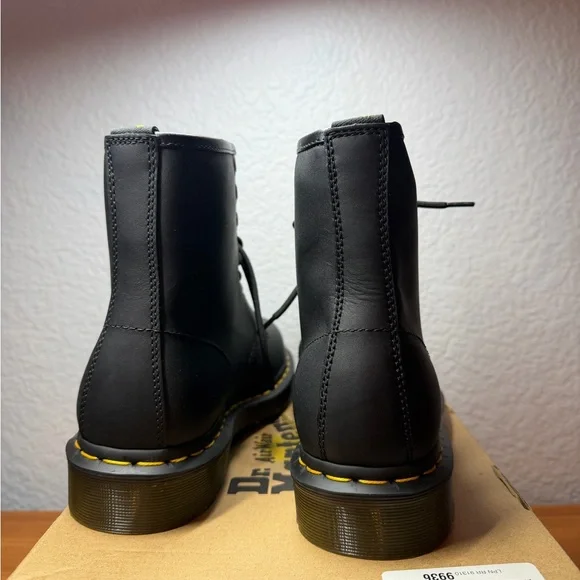 Dr. Martens Black Leather Boots with Yellow Stitching - Picture 6 of 10